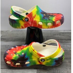 Crocs Classic Clog Tie Dye Rainbow Multi Color Mens 5 Womens 7 Slip On Shoes